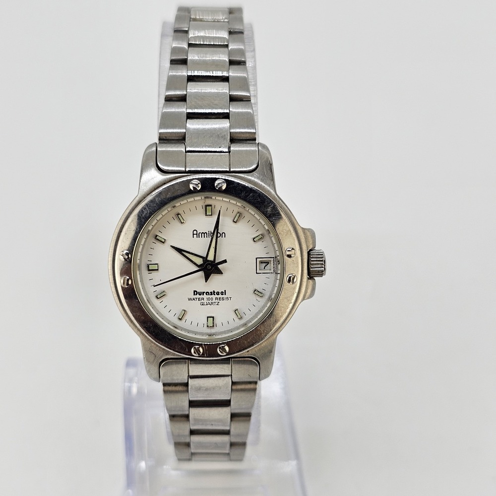 Armitron Women's Watch 26MM White Dial Date Gray Bracelet Band 7" New Battery - Picture 1 of 12